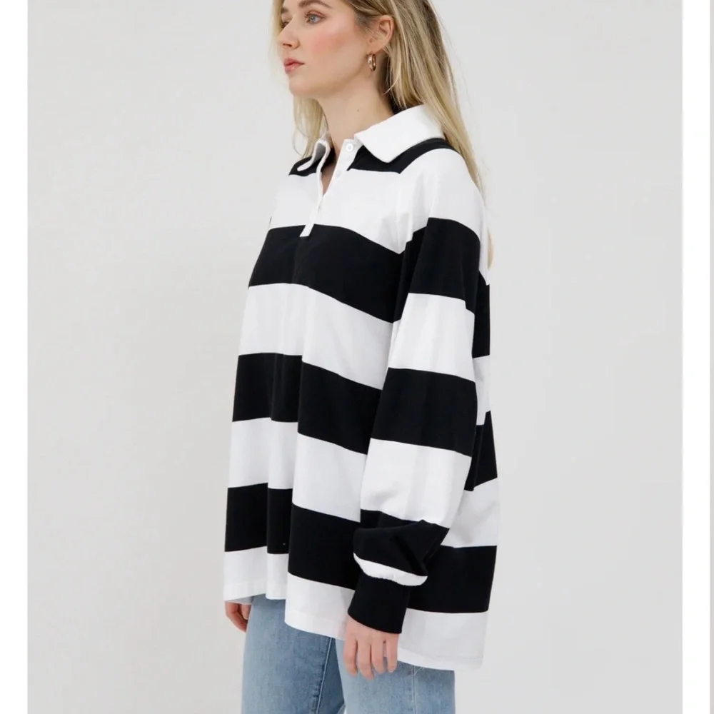 Brunette The Label Black and White Striped Long Sleeve Shirt - Picture 5 of 6